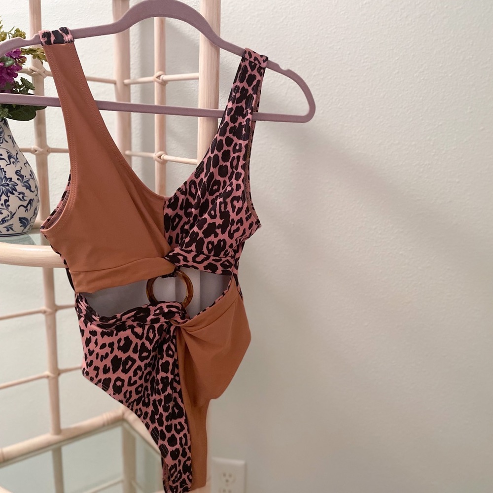 Leopard print one piece thong bathing suit